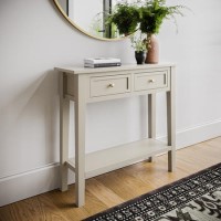 Small Narrow Taupe Wood Console Table with Drawers - Elms