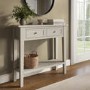 Small Narrow Taupe Wood Console Table with Drawers - Elms