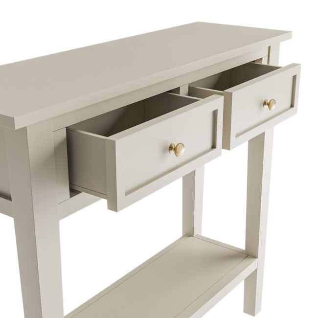 Small Narrow Taupe Wood Console Table with Drawers - Elms