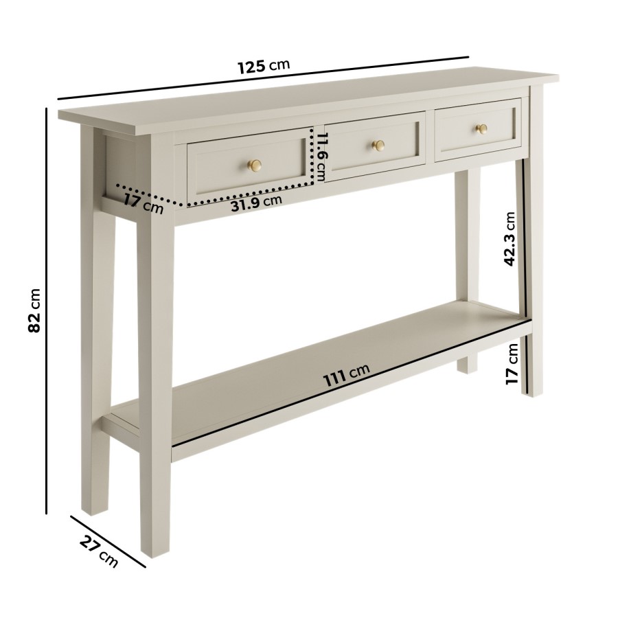 ONLY OPENED - Large Narrow Taupe Wood Console Table with Drawers - Elms