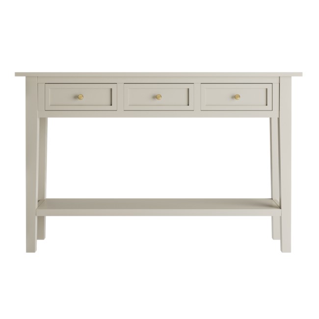 Large Narrow Taupe Wood Console Table with Drawers - Elms