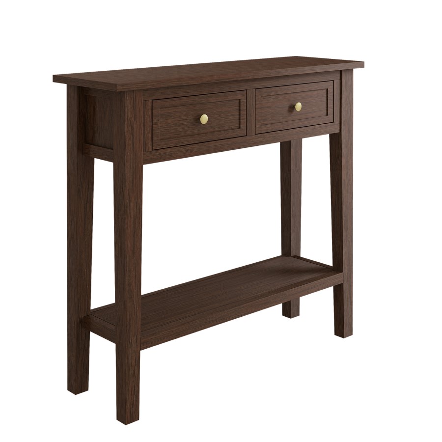 Small Narrow Walnut Console Table with Drawers - Elms
