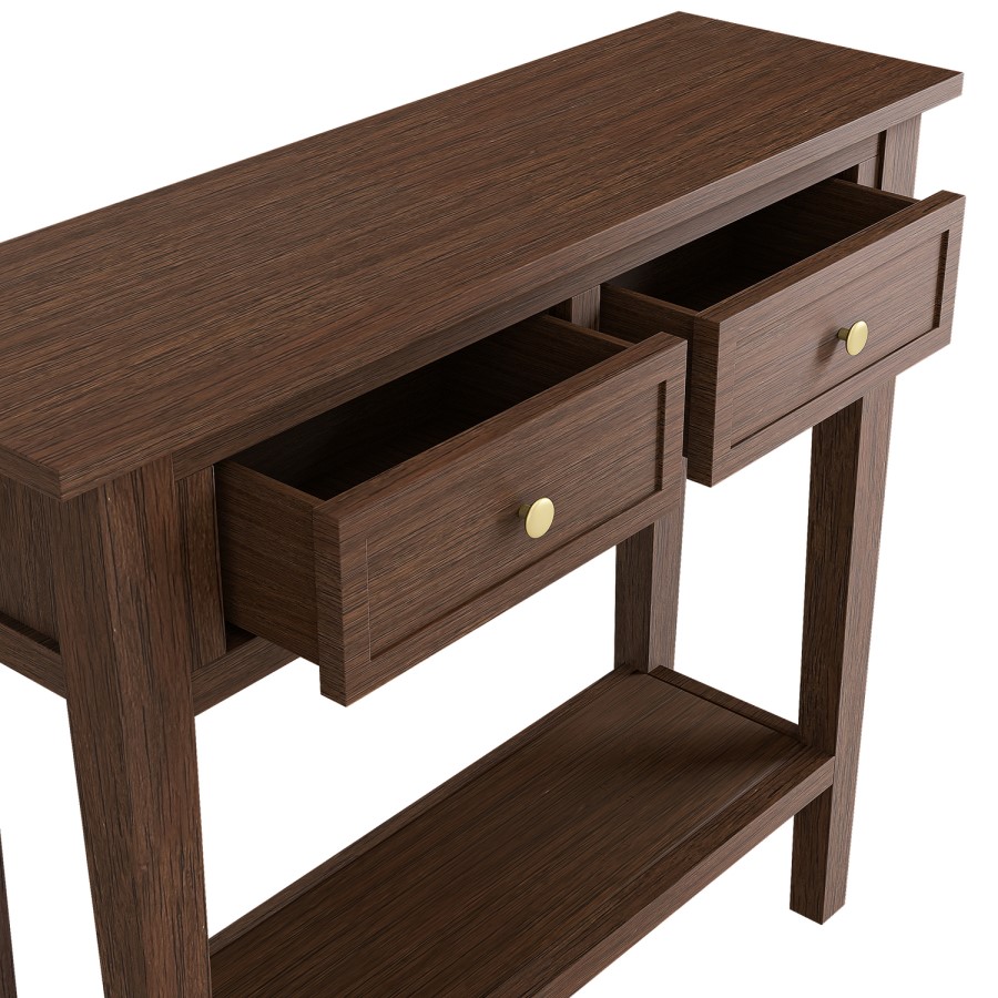 Small Narrow Walnut Console Table with Drawers - Elms