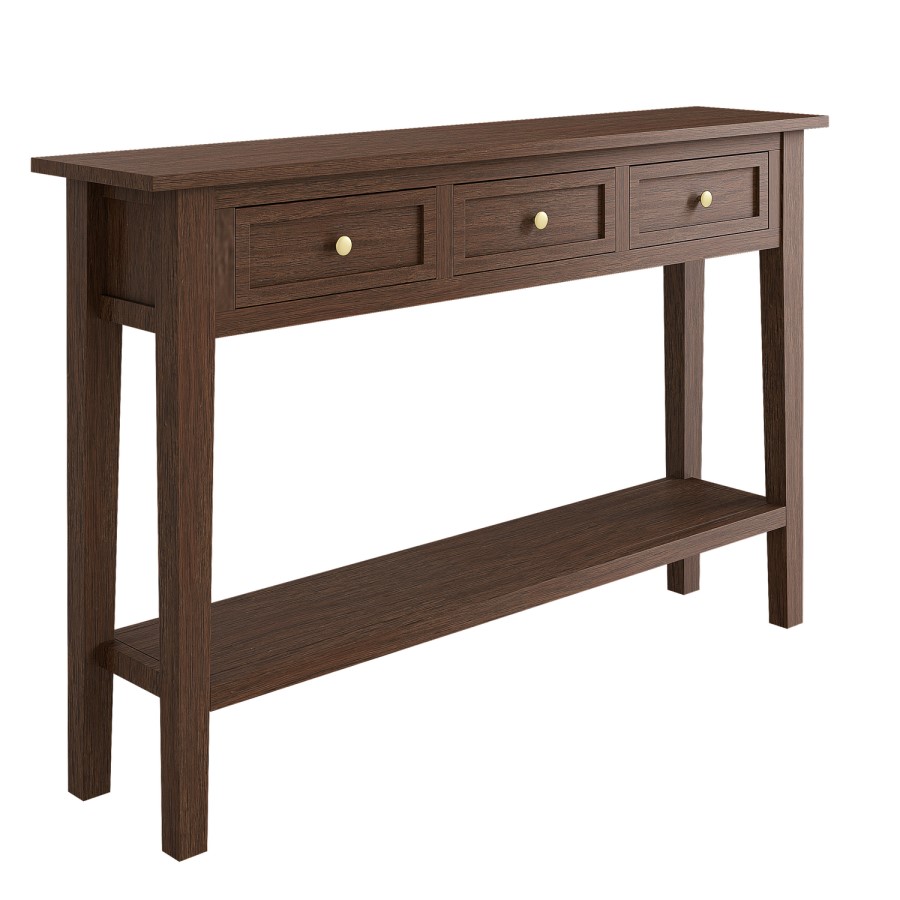 Large Narrow Walnut Console Table with Drawers - Elms