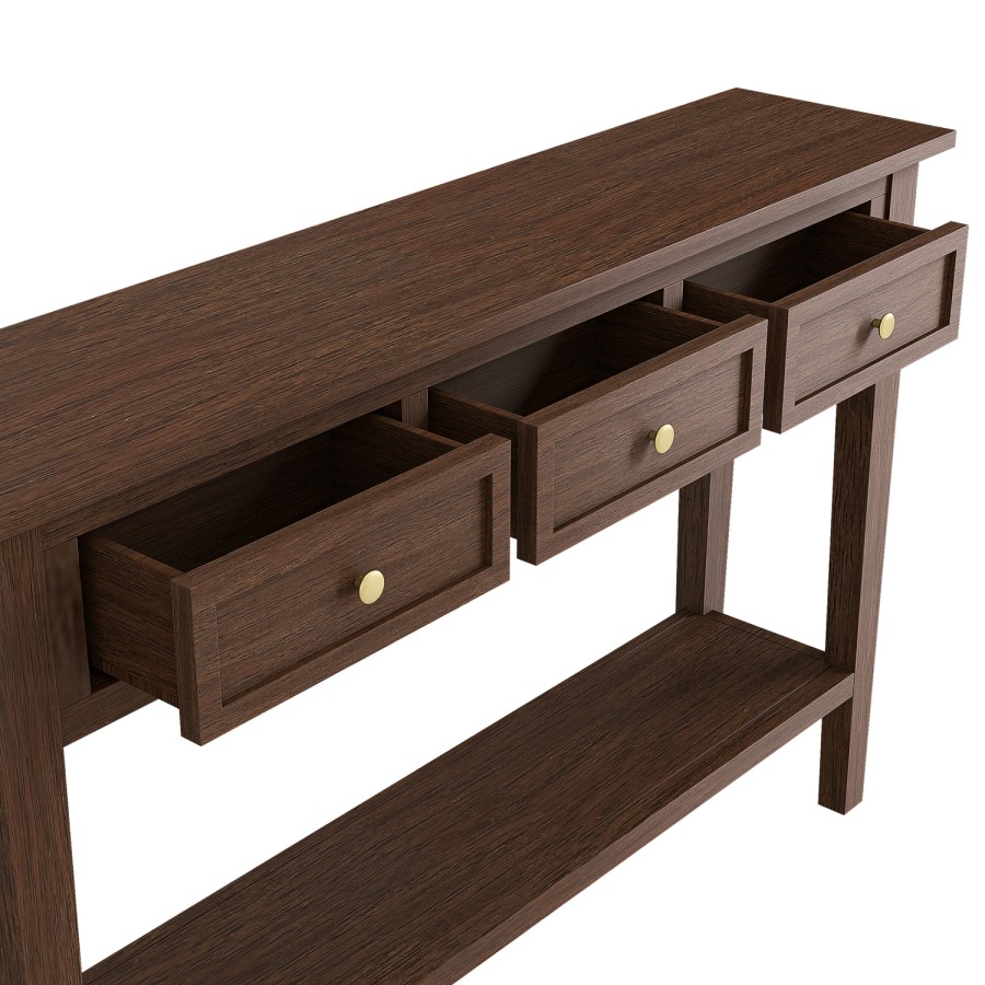 Large Narrow Walnut Console Table with Drawers - Elms