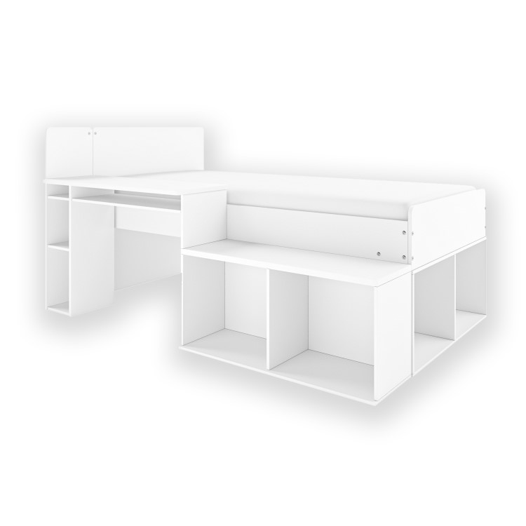 White Cabin Bed with Desk and Storage - Ellison