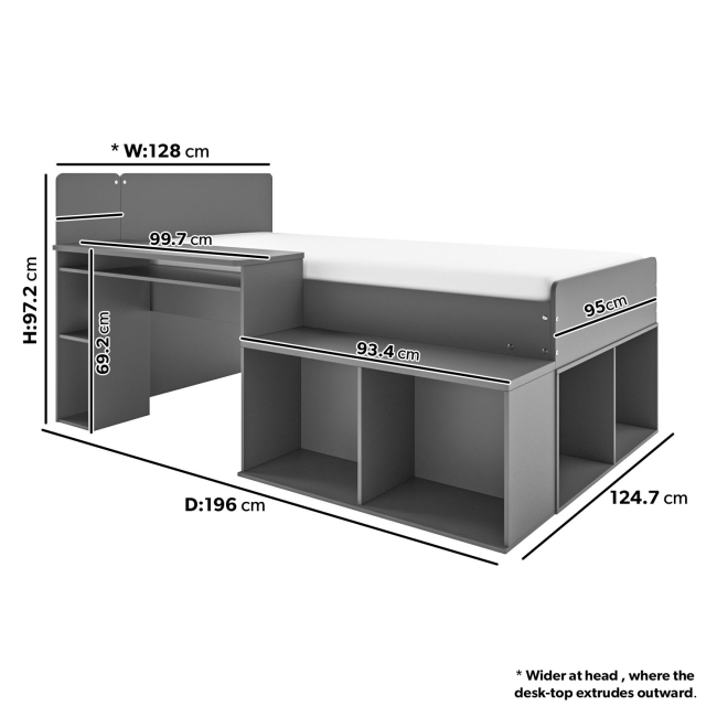 Grey Cabin Bed with Desk and Storage - Ellison