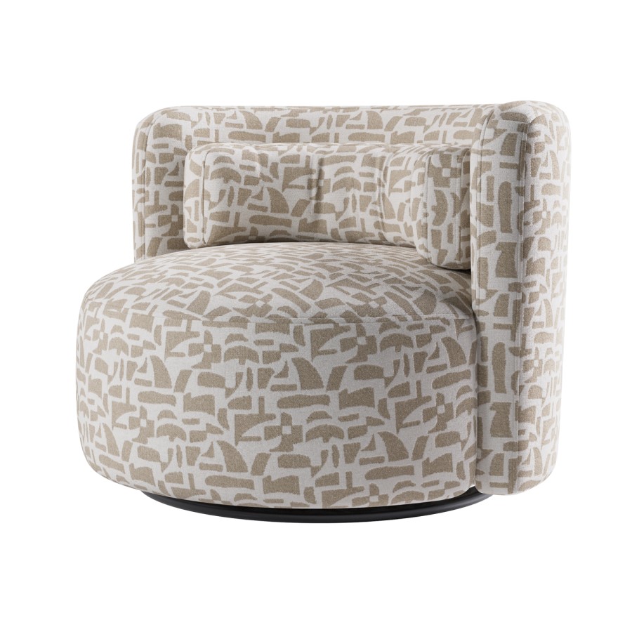 Beige Jacquard Patterned Fabric Swivel Love Seat - Elara