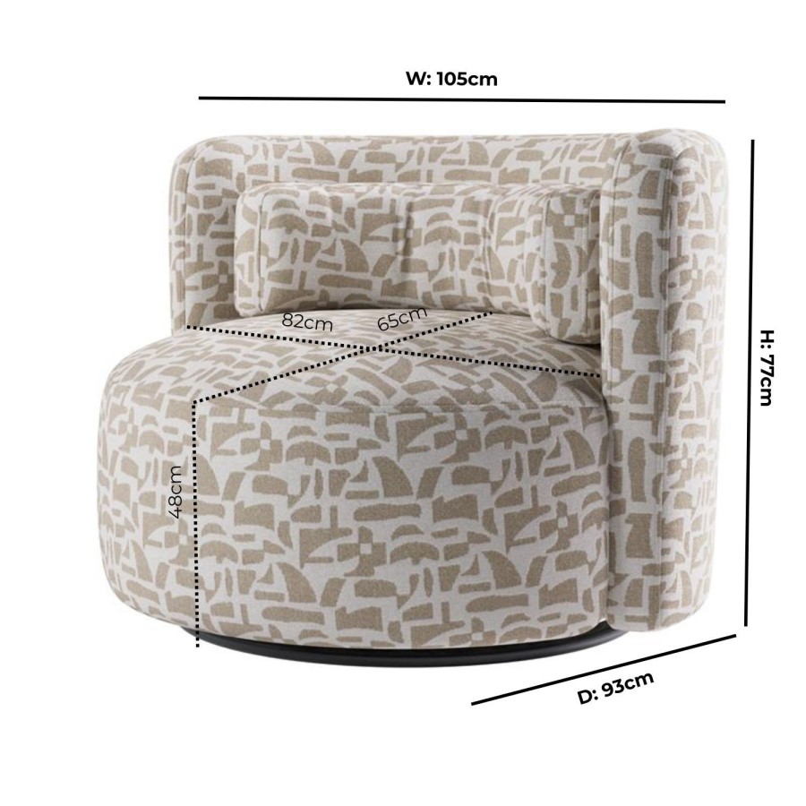 Beige Jacquard Patterned Fabric Swivel Love Seat - Elara