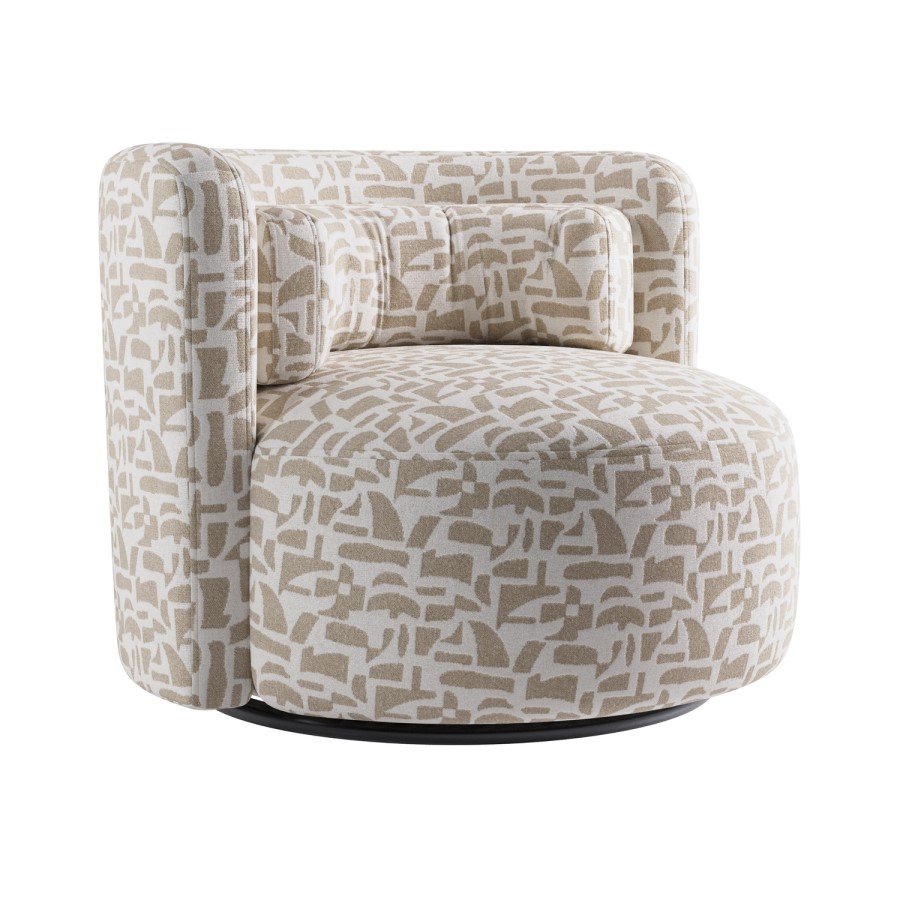 Beige Jacquard Patterned Fabric Swivel Love Seat - Elara