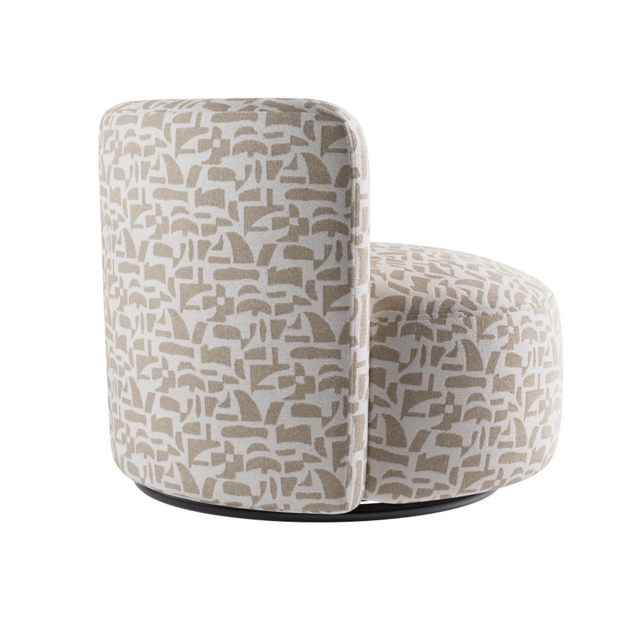 Beige Jacquard Patterned Fabric Swivel Love Seat - Elara