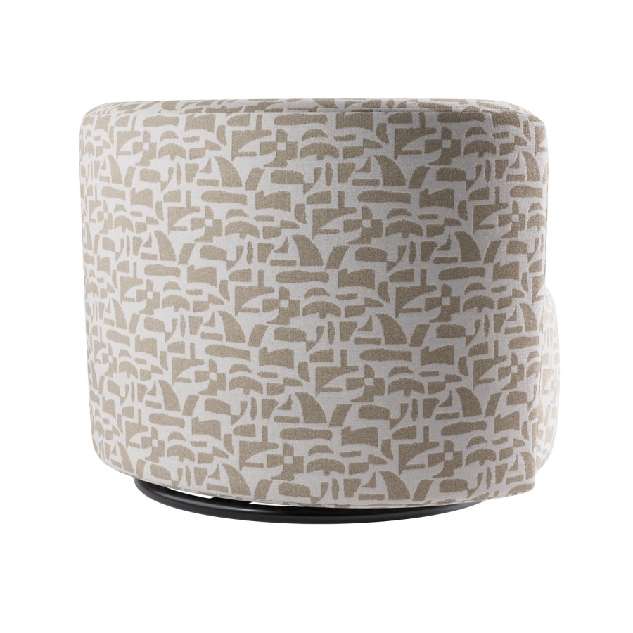 Beige Jacquard Patterned Fabric Swivel Love Seat - Elara