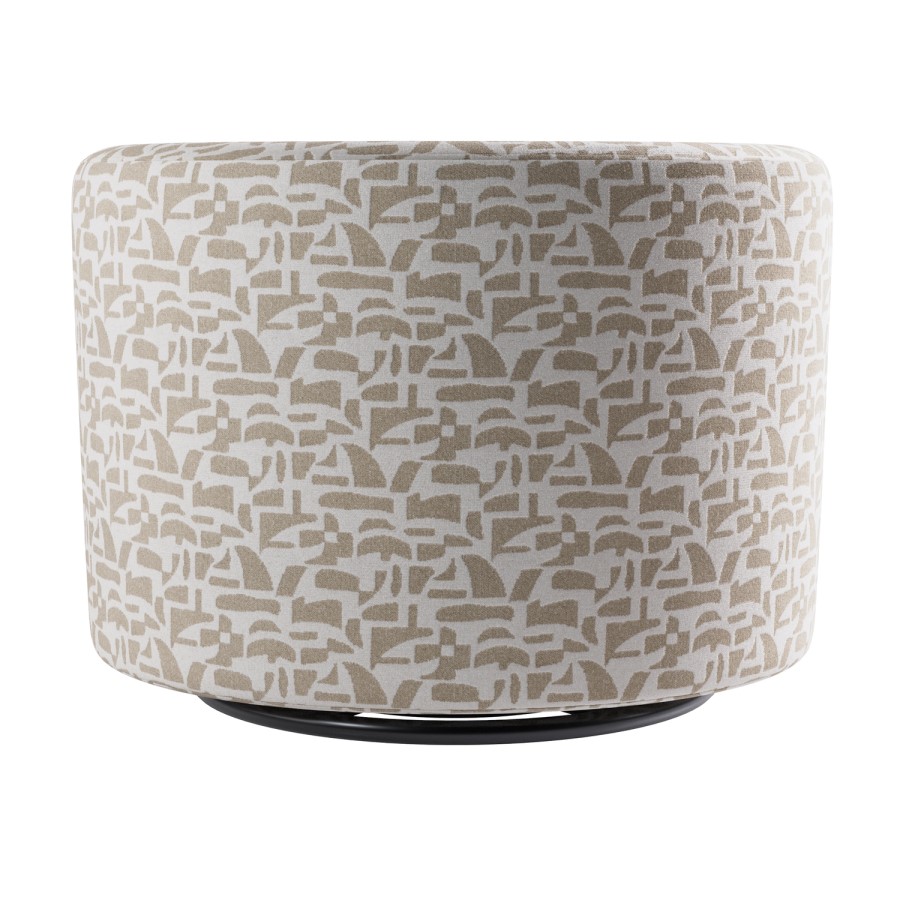 Beige Jacquard Patterned Fabric Swivel Love Seat - Elara