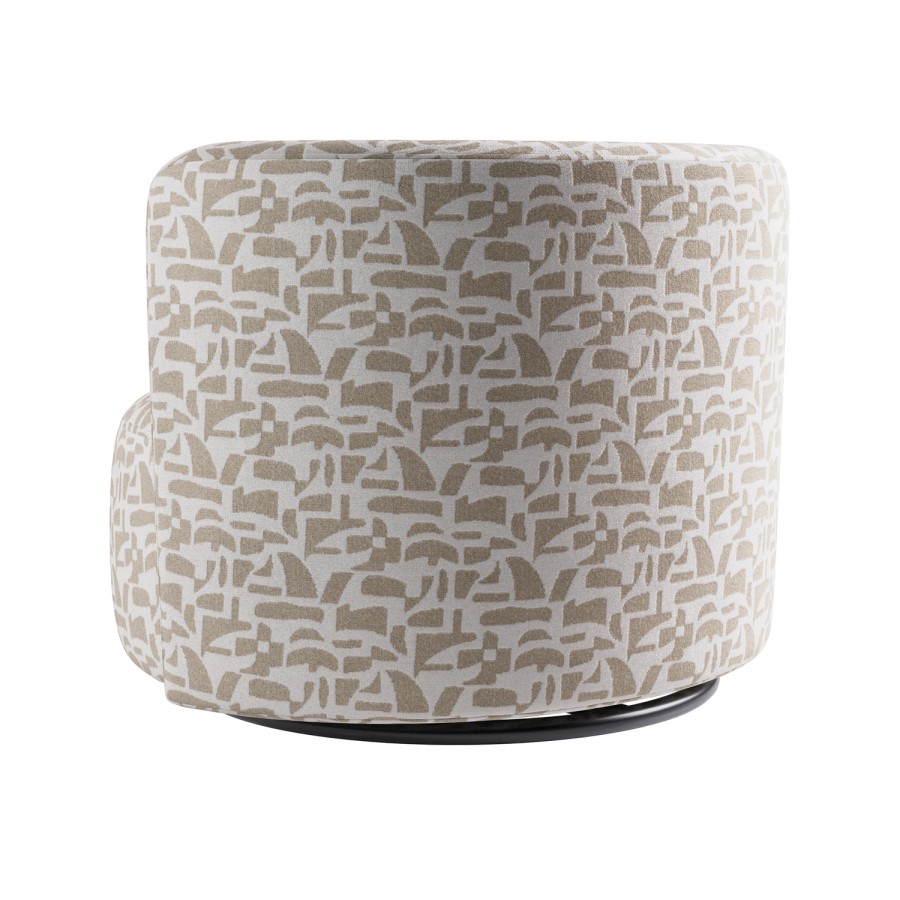 Beige Jacquard Patterned Fabric Swivel Love Seat - Elara