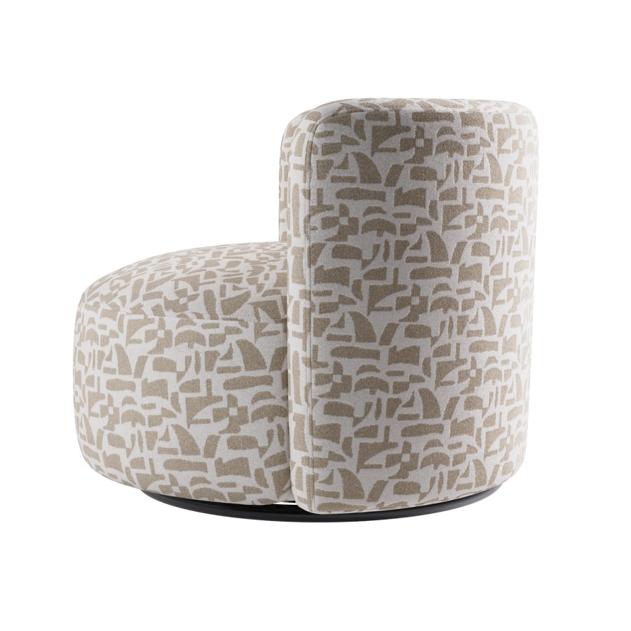 Beige Jacquard Patterned Fabric Swivel Love Seat - Elara