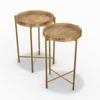 GRADE A1 - Set of 2 Wooden Side Table with Gold Legs - Elis