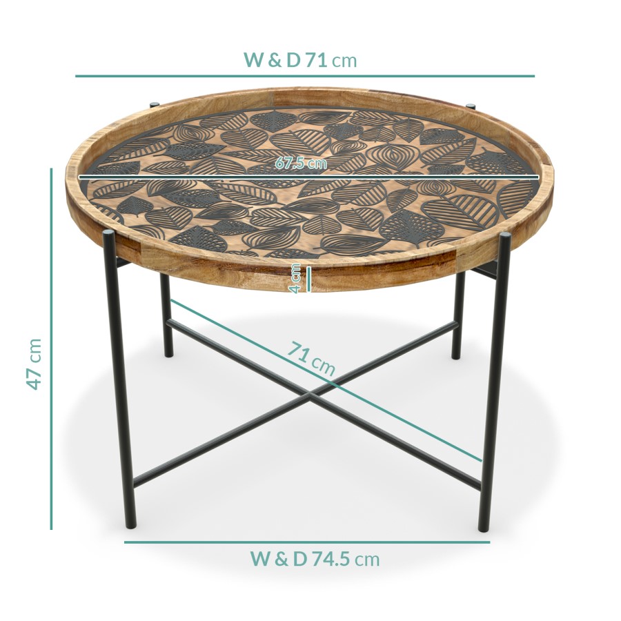 Round Coffee Table - Wood & Black Metal