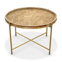 Round Wooden Coffee Table with Gold Metal Legs - Elis Round Wooden Coffee Table with Gold Metal Legs - Elis