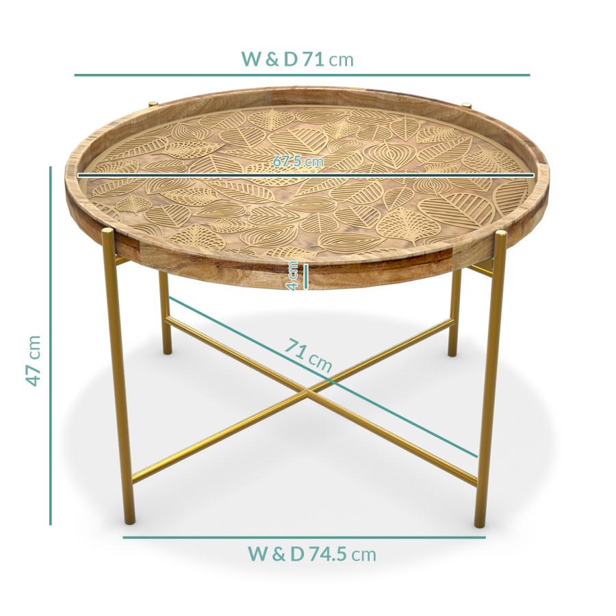 Round Wooden Coffee Table with Gold Metal Legs - Elis