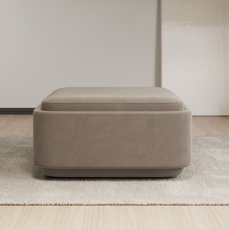 GRADE A1 - Large Mink Velvet Footstool with Storage - Elvi