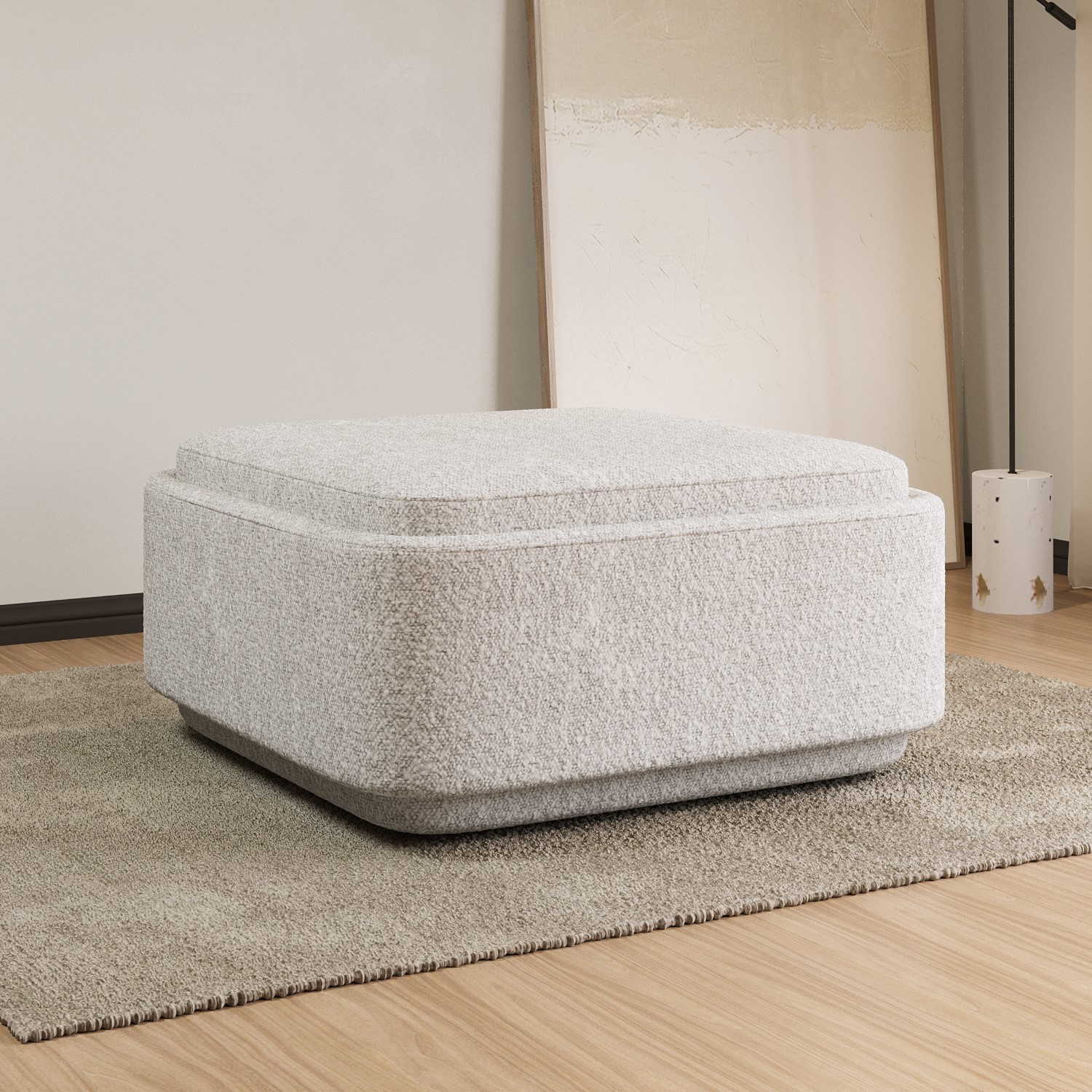 Large Cream Boucle Footstool with Storage Elvi Furniture123