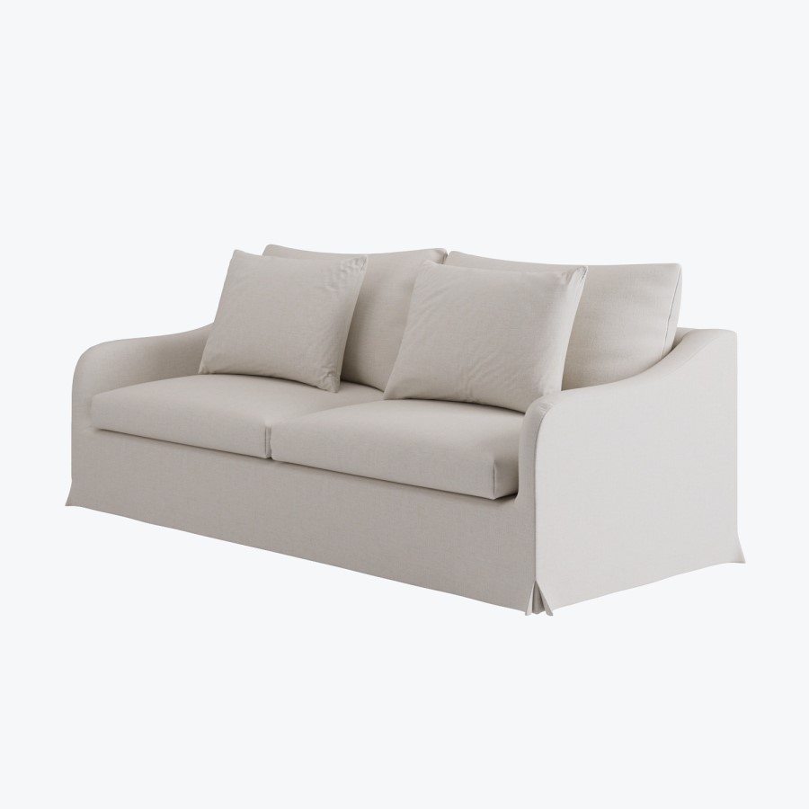 Cream Woven Fabric 3-Seater Slipcover Sofa - Eliza
