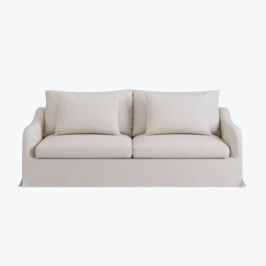 Cream Woven Fabric 3-Seater Slipcover Sofa - Eliza