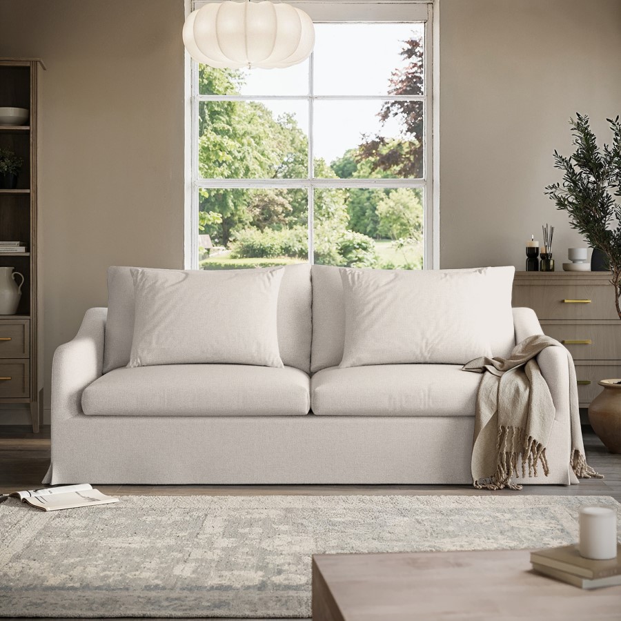 Cream Woven Fabric 3-Seater Slipcover Sofa - Eliza