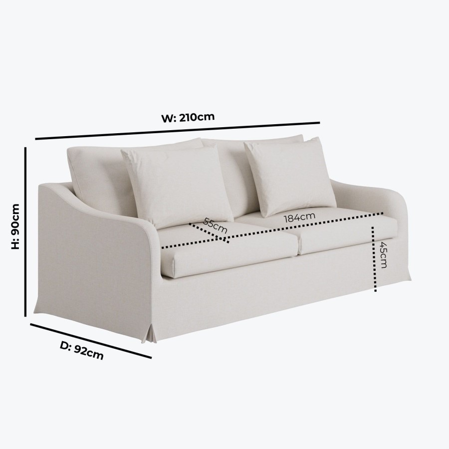 Cream Woven Fabric 3-Seater Slipcover Sofa - Eliza