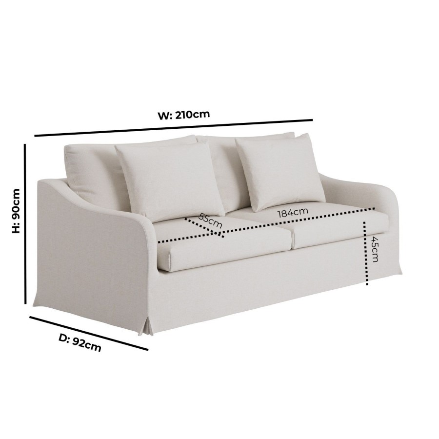Cream Woven Fabric 3-Seater Slipcover Sofa - Eliza