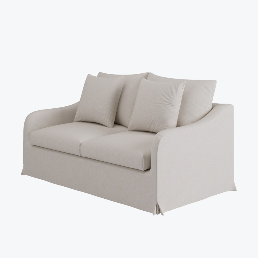 Cream Woven Fabric 2-Seater Slipcover Sofa - Eliza