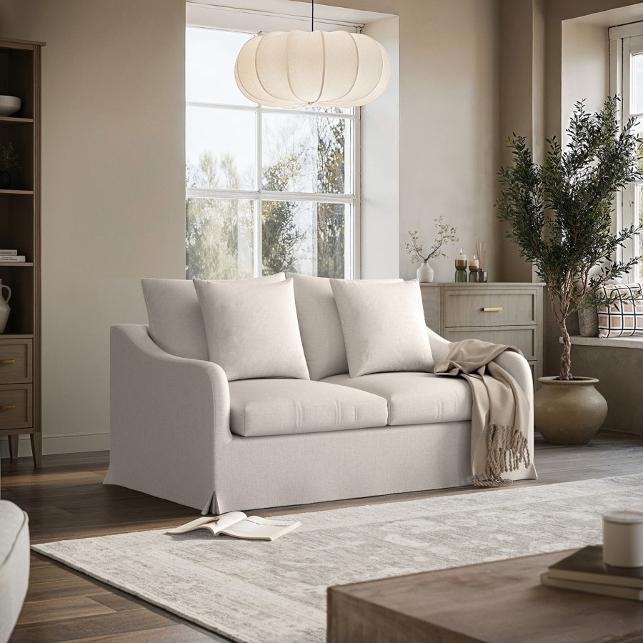 Cream Woven Fabric 2-Seater Slipcover Sofa - Eliza