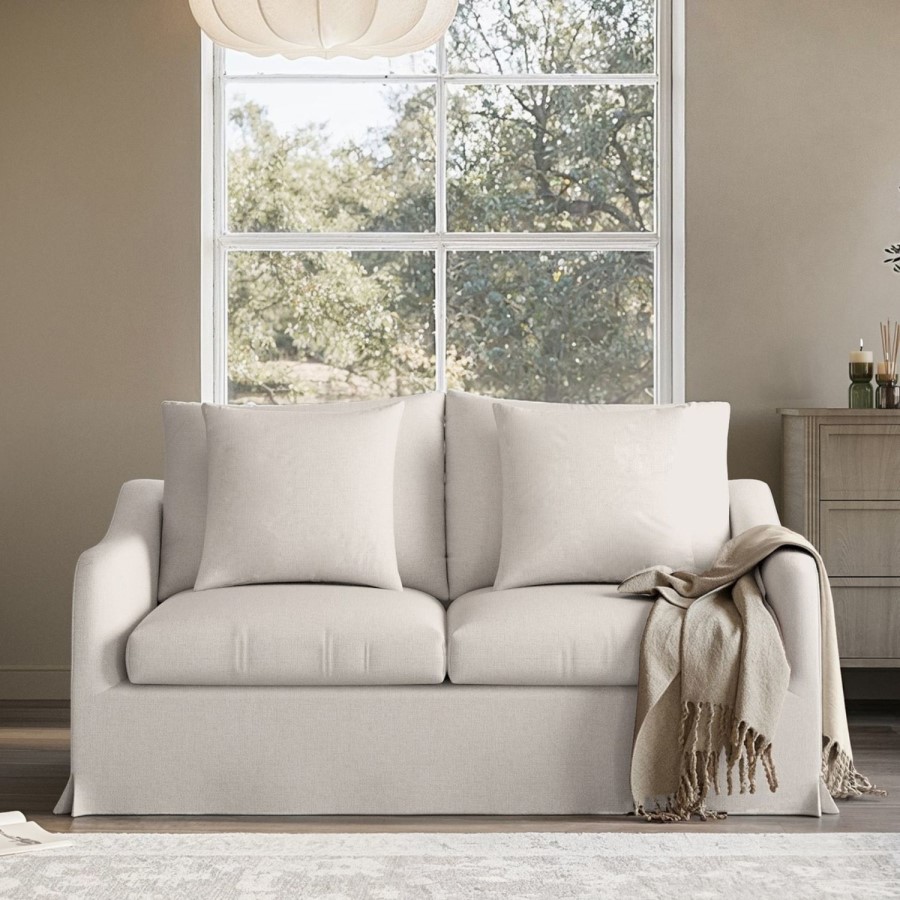 Cream Woven Fabric 2-Seater Slipcover Sofa - Eliza