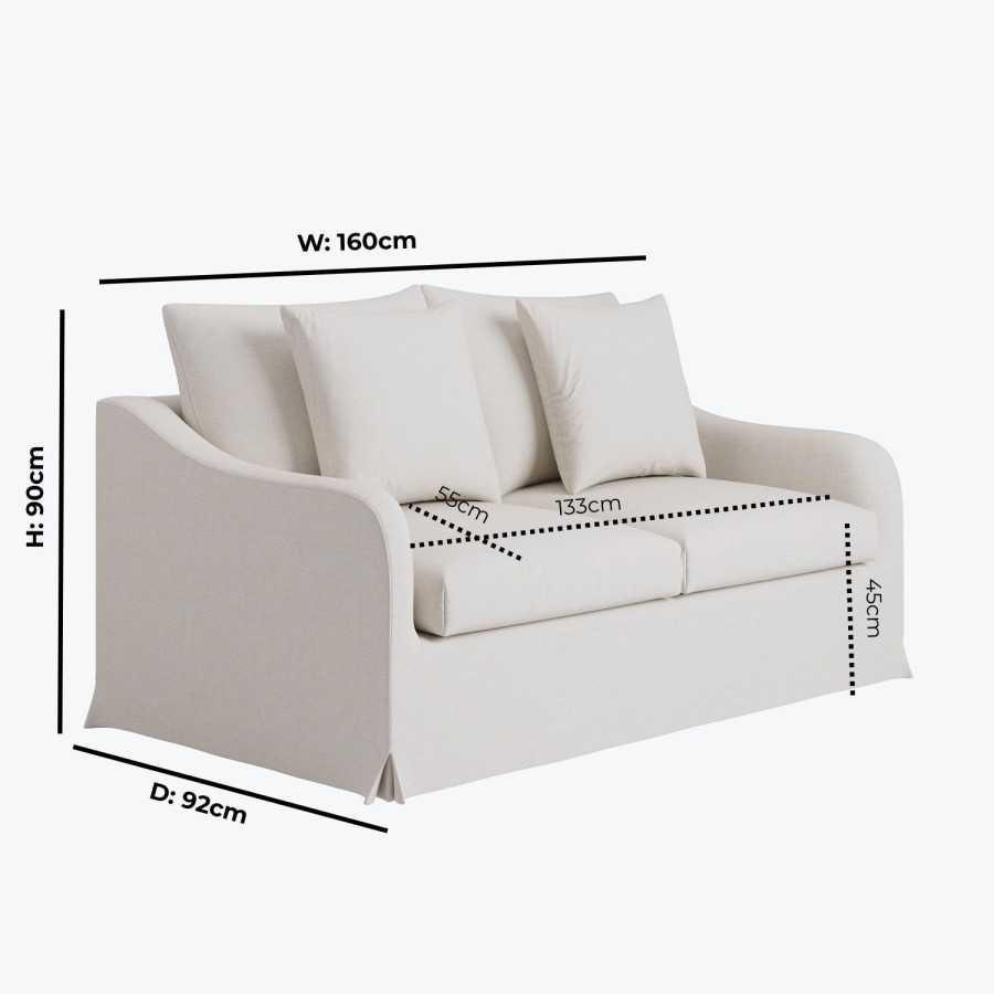 Cream Woven Fabric 2-Seater Slipcover Sofa - Eliza