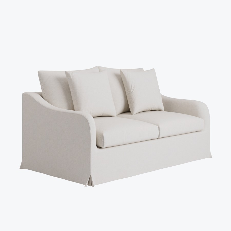 Cream Woven Fabric 2-Seater Slipcover Sofa - Eliza