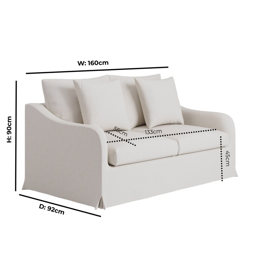 Cream Woven Fabric 2-Seater Slipcover Sofa - Eliza