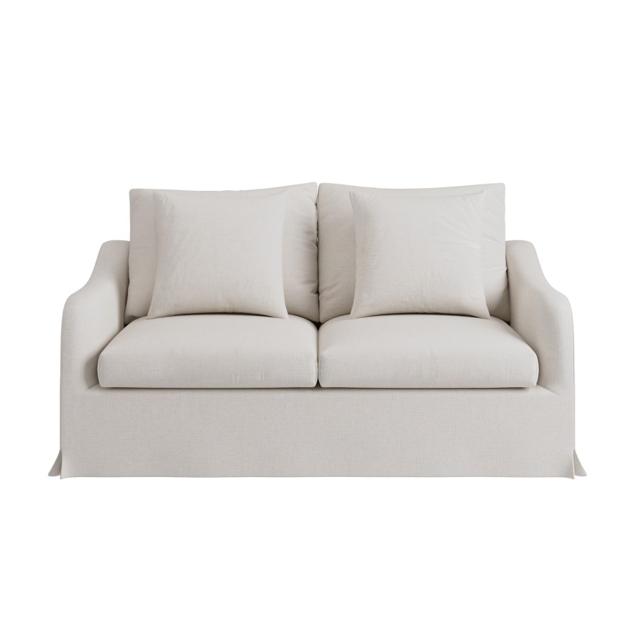 Cream Woven Fabric 2-Seater Slipcover Sofa - Eliza