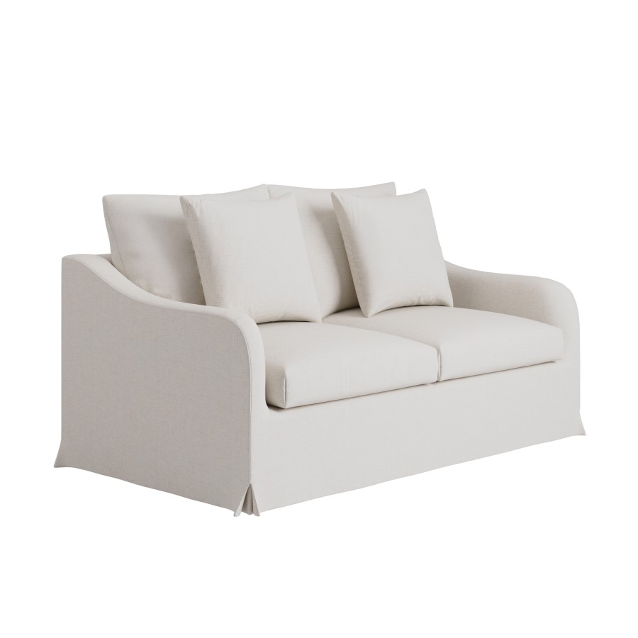 Cream Woven Fabric 2-Seater Slipcover Sofa - Eliza