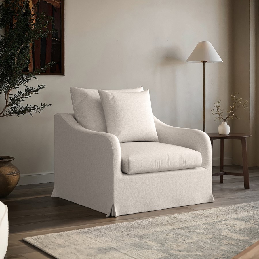 Cream Woven Fabric Slipcover Armchair - Eliza