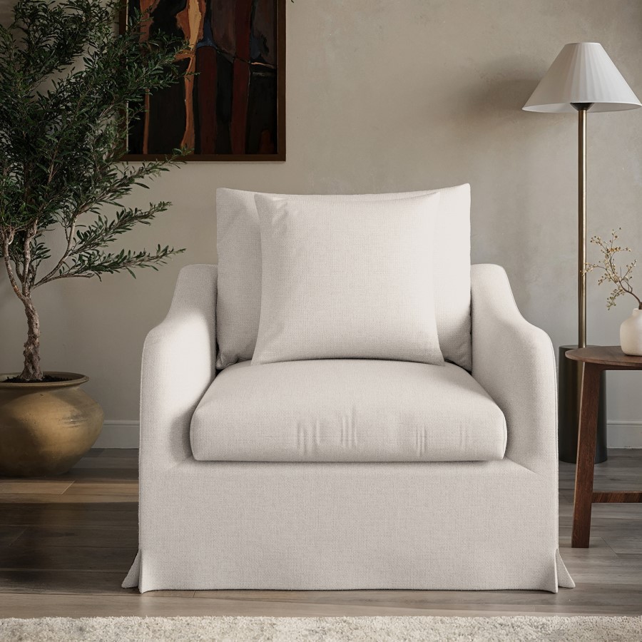 Cream Woven Fabric Slipcover Armchair - Eliza