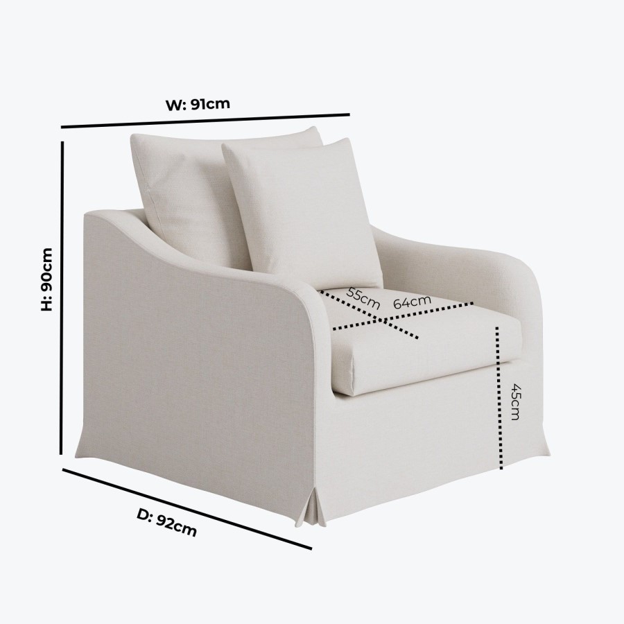 Cream Woven Fabric Slipcover Armchair - Eliza
