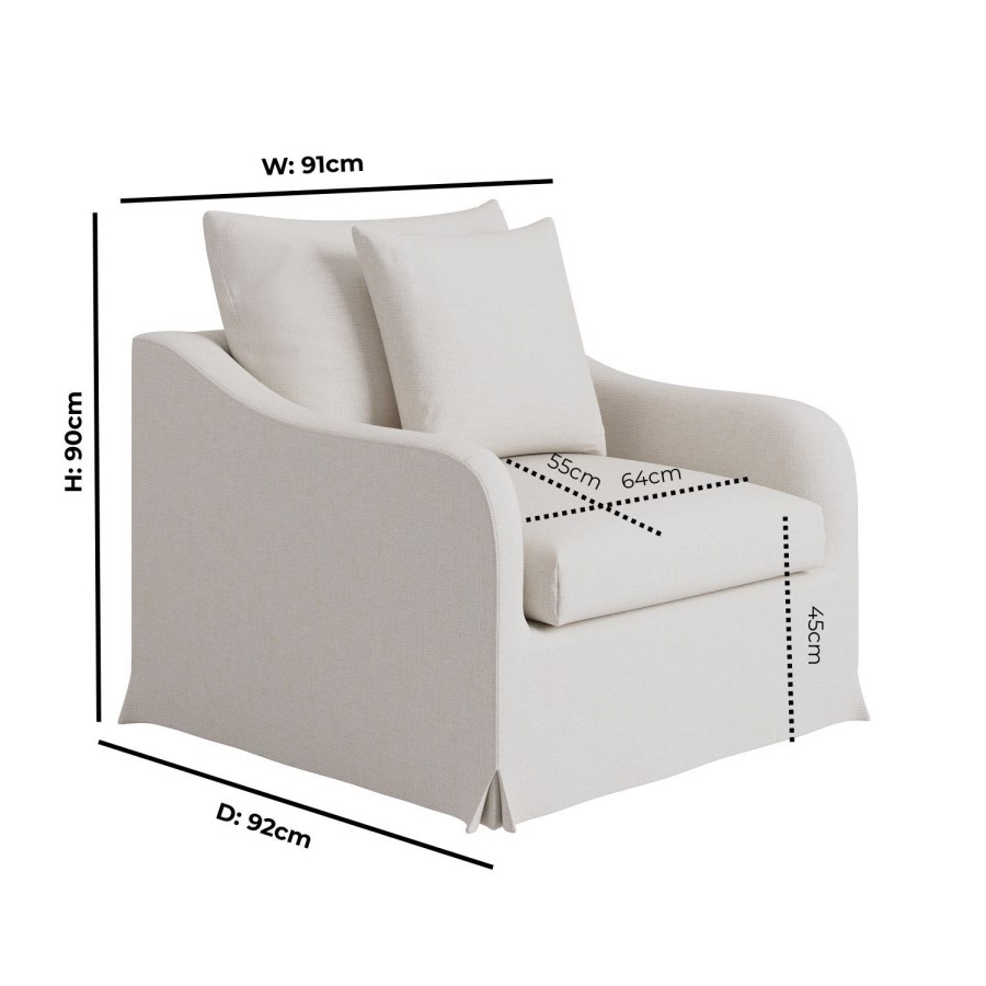 Cream Fabric Slipcover Armchair - Eliza