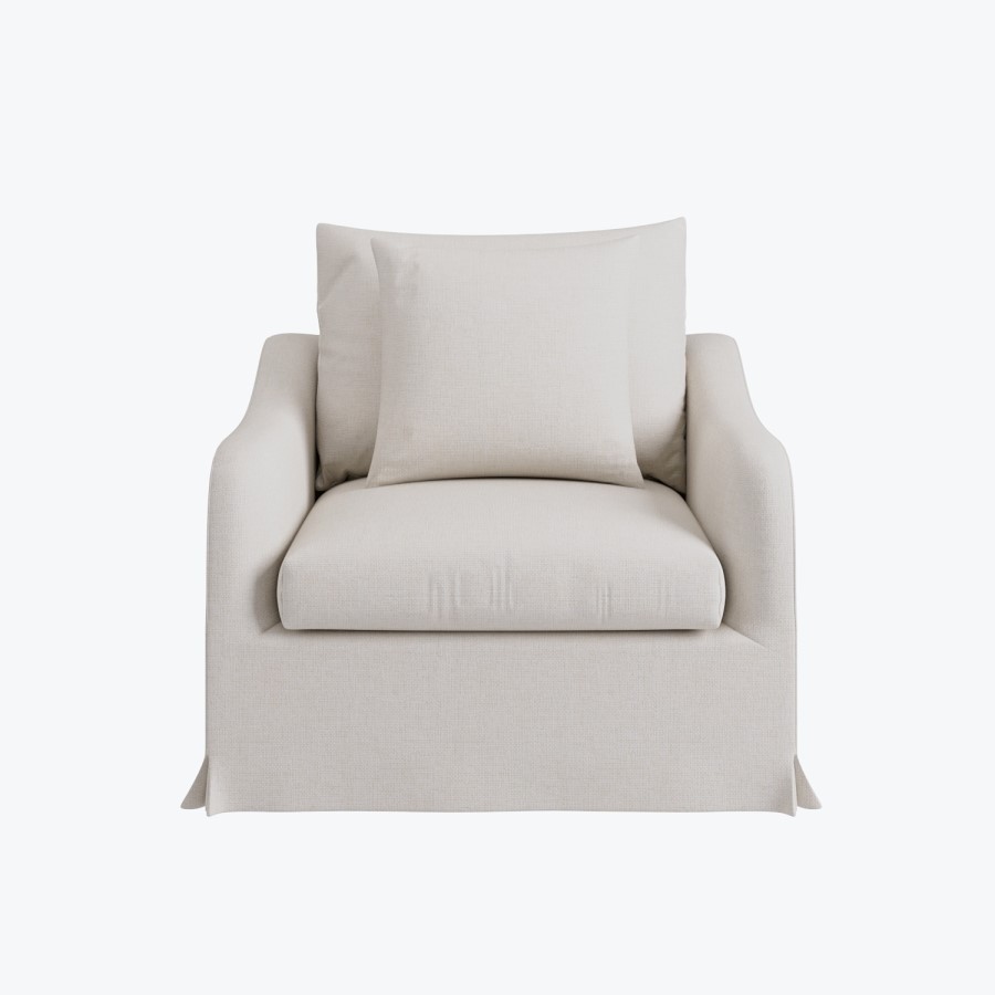 Cream Woven Fabric Slipcover Armchair - Eliza