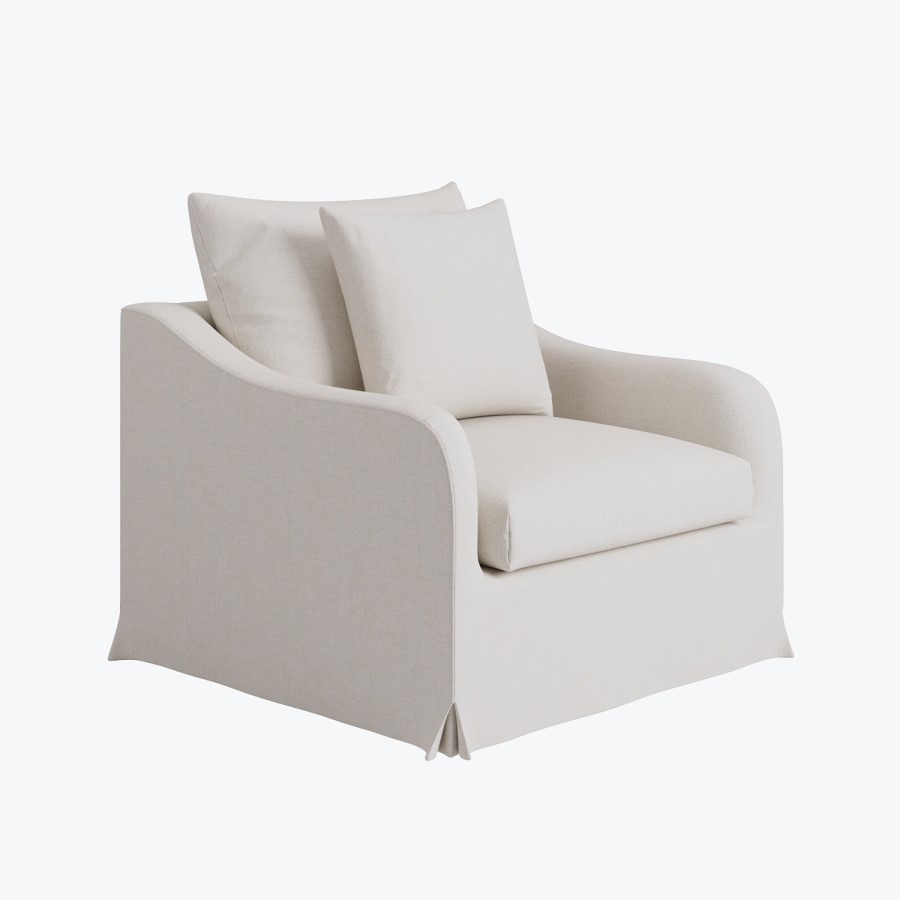 Cream Woven Fabric Slipcover Armchair - Eliza