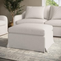 Cream Woven Fabric Slipcover Footstool - Eliza