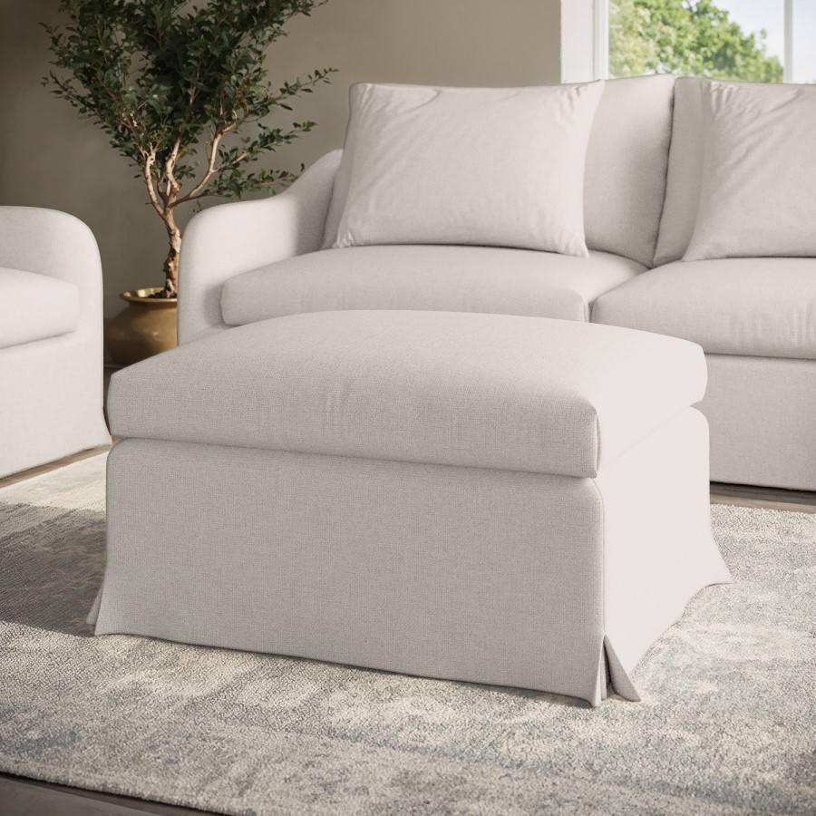 Cream Woven Fabric Slipcover Footstool - Eliza