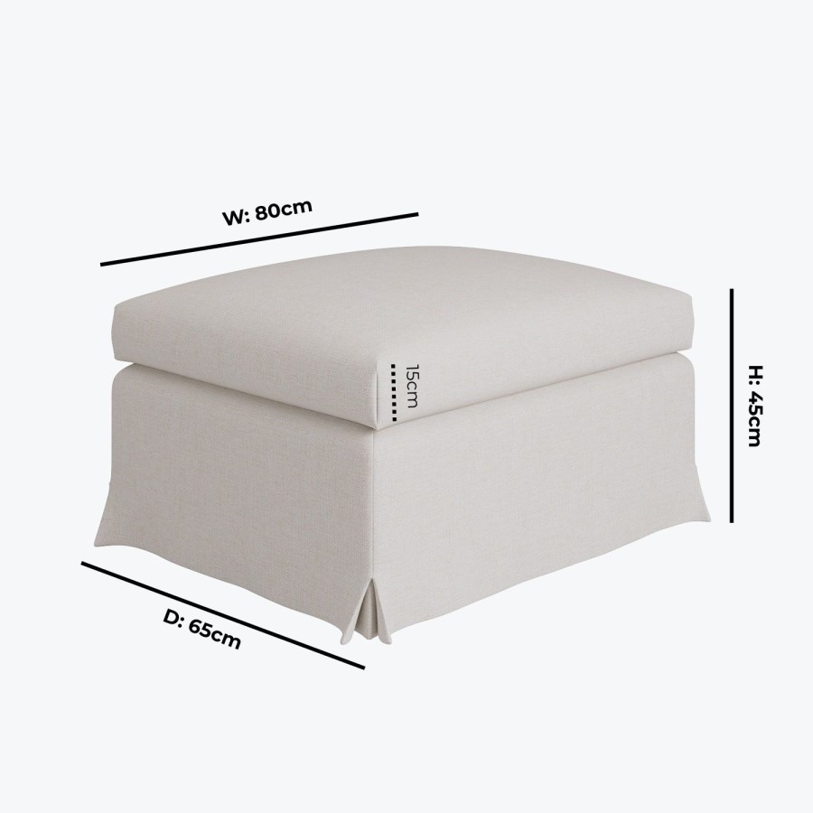 Cream Woven Fabric Slipcover Footstool - Eliza