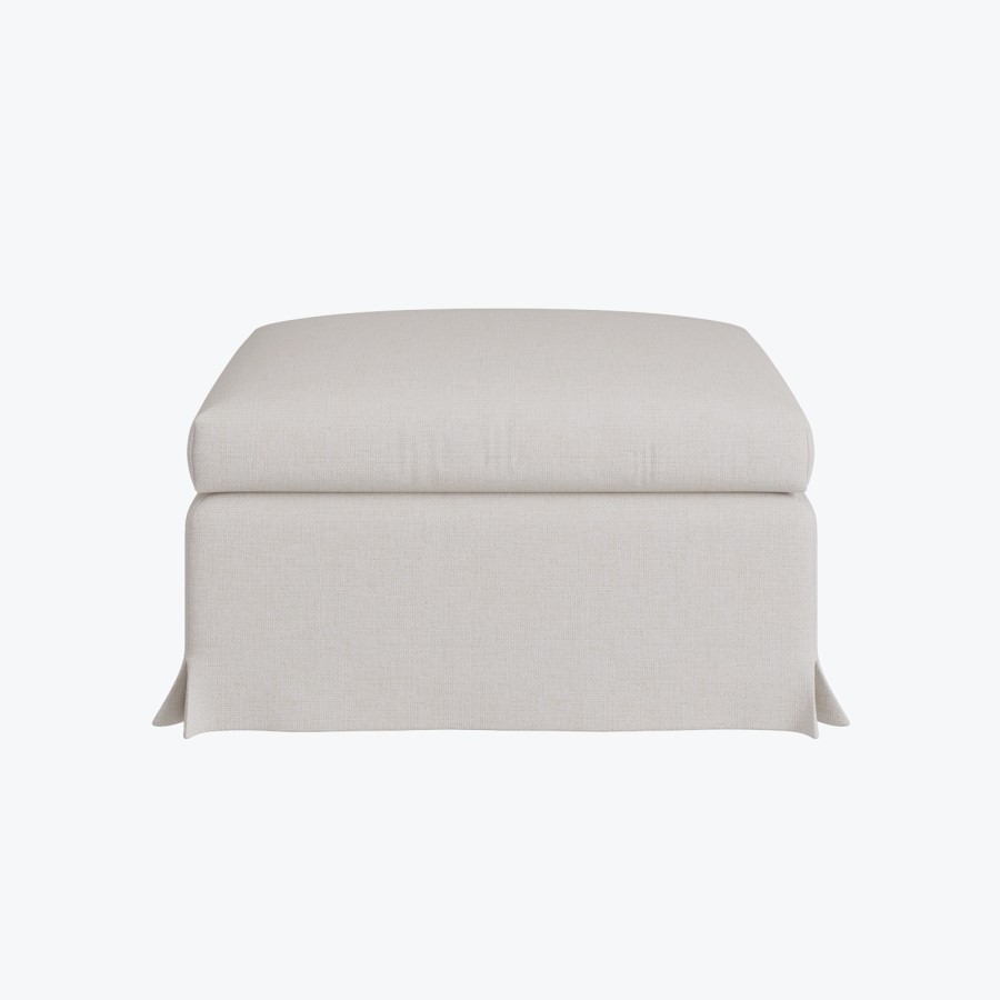 Cream Woven Fabric Slipcover Footstool - Eliza