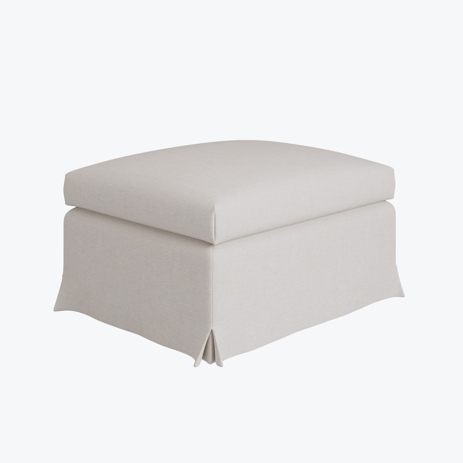Cream Woven Fabric Slipcover Footstool - Eliza