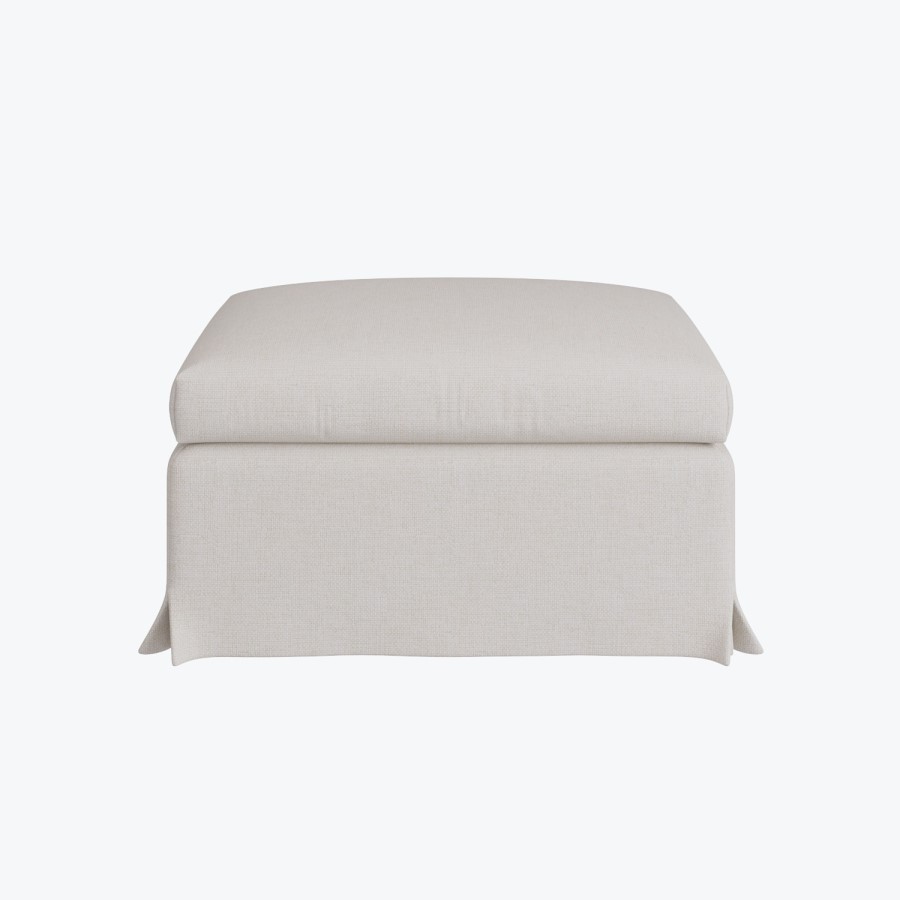 Cream Woven Fabric Slipcover Footstool - Eliza
